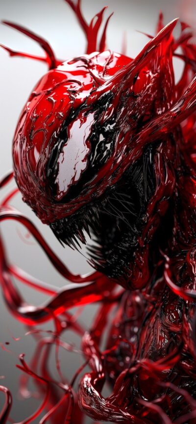 Glossy red and black symbiote from Marvel with a menacing liquid texture | 4K Wallpaper for Mobile