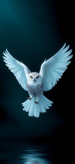 White Owl in Flight | Dark Background | 4K Wallpaper for Mobile