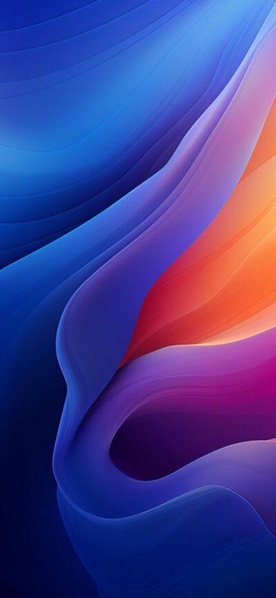 Abstract design with flowing curves in blue, purple, and orange creating a wave effect | 4K Wallpaper for Mobile