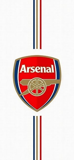 Arsenal Football Club logo with red, white, and a cannon symbol | 4K Wallpaper for Mobile | Red, white, blue hues featured.