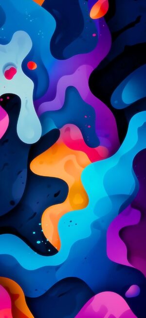 Abstract flowing wavy shapes in blue, orange, purple, pink | Vibrant colors and energy | 4K Wallpaper for Mobile