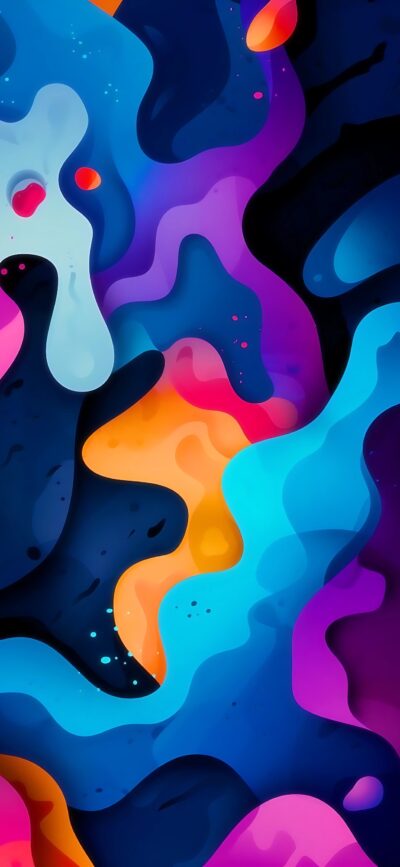 Abstract flowing wavy shapes in blue, orange, purple, pink | Vibrant colors and energy | 4K Wallpaper for Mobile