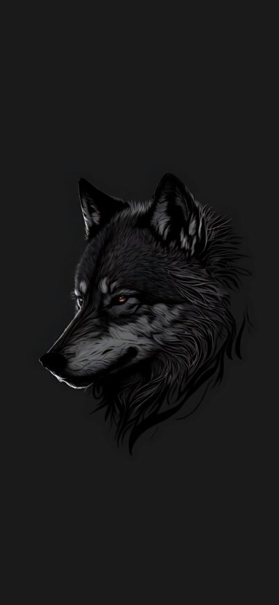 Intricate wolf head with detailed fur on a dark background, exuding majesty and mystery | 4K Wallpaper for Mobile