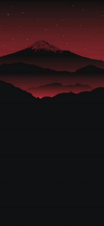 Serene mountain silhouette under a starry sky with red to black gradient | 4K Wallpaper for Mobile