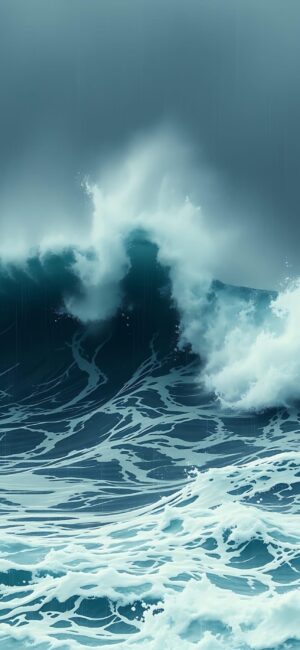 Majestic ocean wave in vibrant blue and white tones, capturing nature's power and energy | 4K Wallpaper for Mobile.