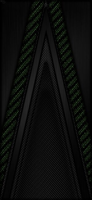 Abstract geometric design with metallic triangular shape in green & black tones, tech-inspired | 4K Wallpaper for Mobile