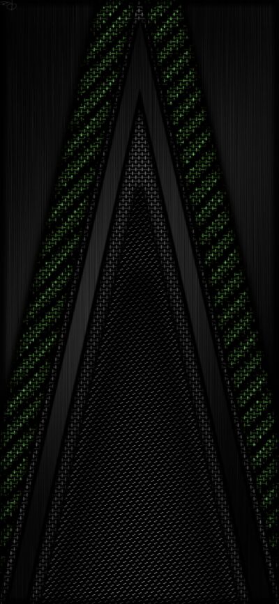 Abstract geometric design with metallic triangular shape in green & black tones, tech-inspired | 4K Wallpaper for Mobile