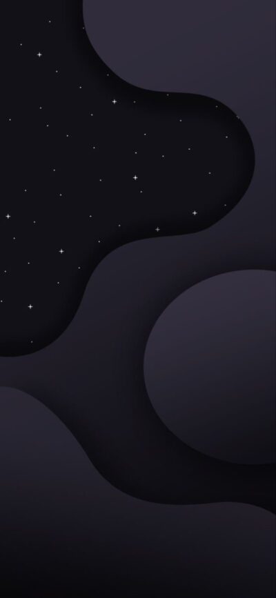 Minimalist dark abstract design with star-like effects, creating a celestial night sky. Curved shapes add modern touch. | 4K Wallpaper for Mobile