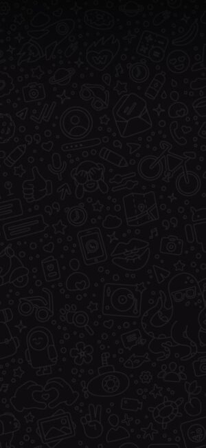 Abstract pattern wallpaper with icons like bicycle, camera, and planet in monochrome black | 4K Wallpaper for Mobile