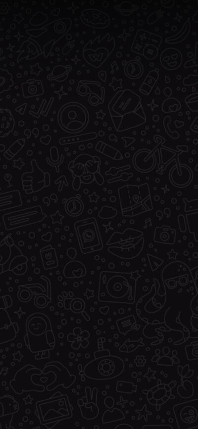 Abstract pattern wallpaper with icons like bicycle, camera, and planet in monochrome black | 4K Wallpaper for Mobile