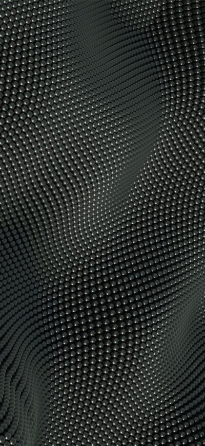 Abstract 3D wave pattern with spherical dots in black and gray tones | 4K Wallpaper for Mobile