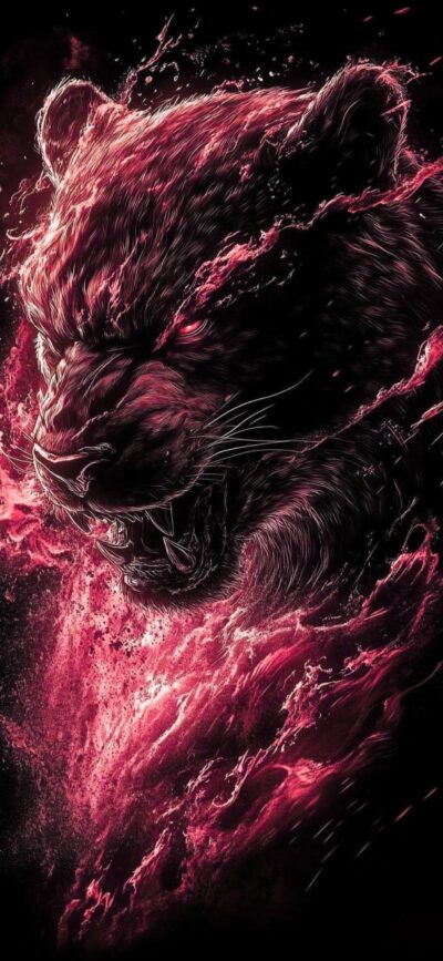 Panther with swirling pink & black energy, blending fantasy & abstract design for intense expression | 4K Wallpaper for Mobile