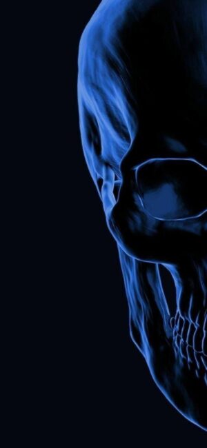 Blue skull on black background, mysterious and supernatural theme | 4K Wallpaper, for Mobile