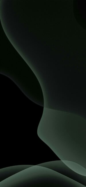 Abstract dark green flowing shapes on black background | 4K Wallpaper, for Mobile | Black and green colors add depth and elegance.