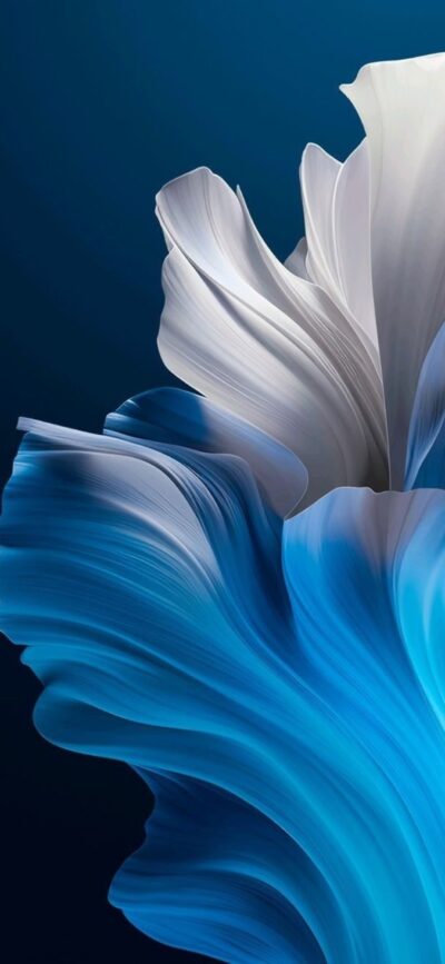 Abstract floral pattern with flowing petals from white to blue, creating calm movement | 4K Wallpaper for Mobile