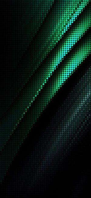 Abstract design with glowing dots forming a wave in green and black | 4K Wallpaper, for Mobile