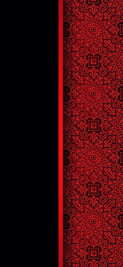 Intricate red and black geometric and floral pattern, featuring mandalas and spirals, for a striking mobile display | 4K Wallpaper.