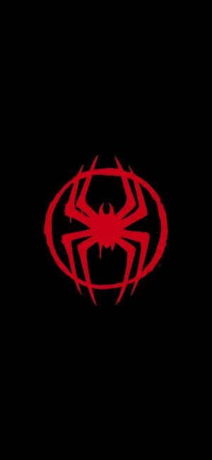 Spider-Man emblem on black background, contrast highlight. | 4K Wallpaper for Mobile | Red & Black theme | Spiderman, Superhero, Marvel.