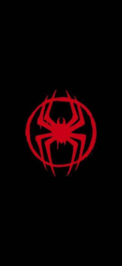 Spider-Man emblem on black background, contrast highlight. | 4K Wallpaper for Mobile | Red & Black theme | Spiderman, Superhero, Marvel.