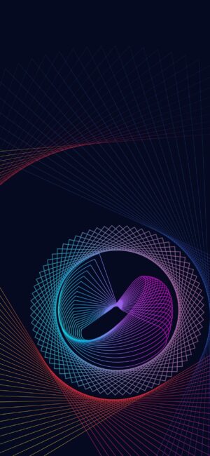 Abstract geometric pattern with swirling lines and a vibrant spectrum of blue, purple, and red against a dark background | 4K Wallpaper for Mobile