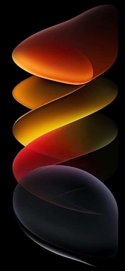 Abstract twisted ribbon design with a warm red, orange gradient to deep black | 4K Wallpaper for Mobile