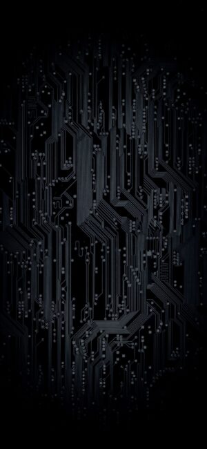 Dark abstract circuit board pattern with complex electronic lines & shapes for a futuristic vibe | 4K Wallpaper for Mobile