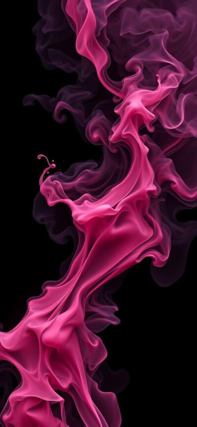 Abstract pink smoke on dark background | 4K Wallpaper, for Mobile | Pink and black hues highlight fluidity and mystery.