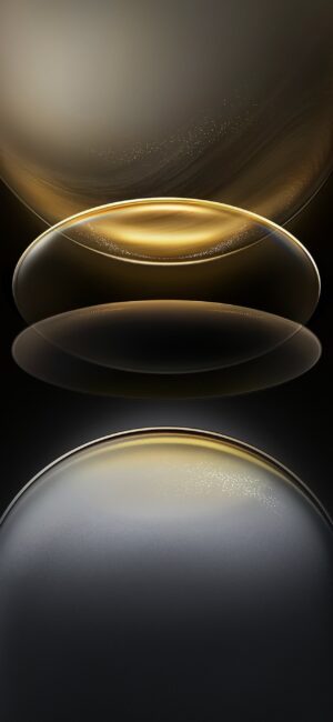 Abstract wallpaper with overlapping gold and silver circles on dark background, creating depth and sophistication | 4K Wallpaper for Mobile