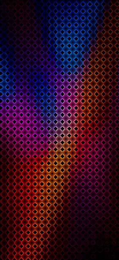 Abstract circles and stars with vibrant blue, purple, pink, red, and orange gradient | 4K Wallpaper for Mobile