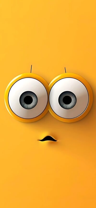 Close-up of a Minion's face with large eyes and small mouth from "Despicable Me" | Yellow | Minion | Character | Movie | 4K Wallpaper for Mobile