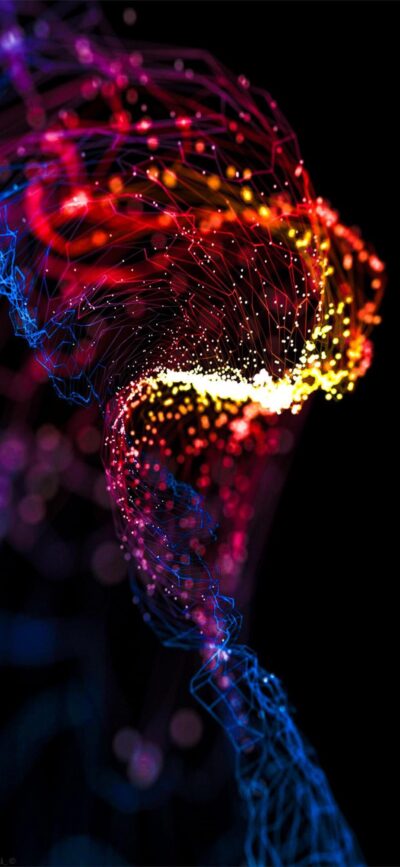 Vibrant abstract waves with dynamic lines in red, blue, yellow, and black hues | 4K Wallpaper for Mobile