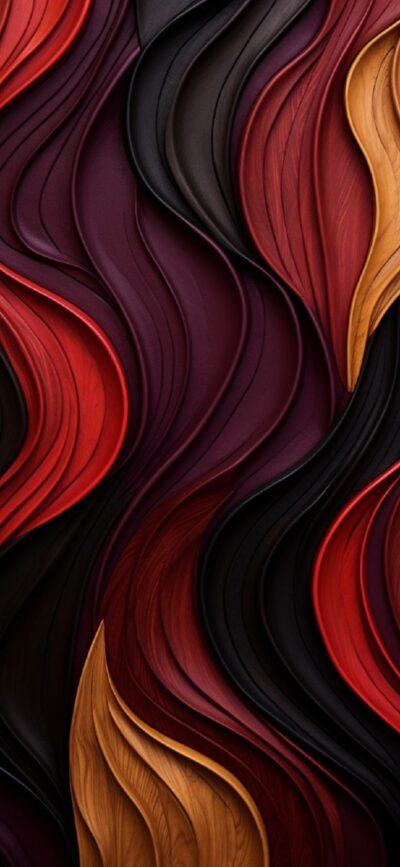 Intricate abstract design featuring wavy lines in red, black, and brown. Smooth texture for a modern feel | 4K Wallpaper for Mobile