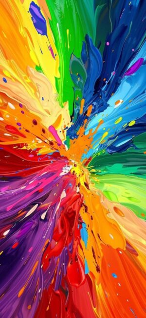 Abstract paint splash with vibrant colors swirl | Red, Orange, Yellow, Green, Blue, Purple | 4K Wallpaper for Mobile