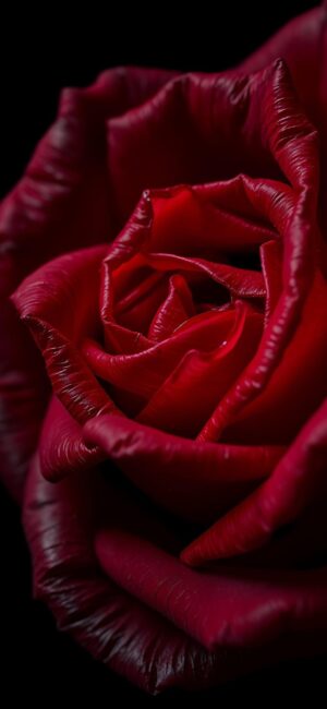 Close-up of a red rose with velvety petals and dark background, offering a luxurious, romantic feel | 4K Wallpaper for Mobile