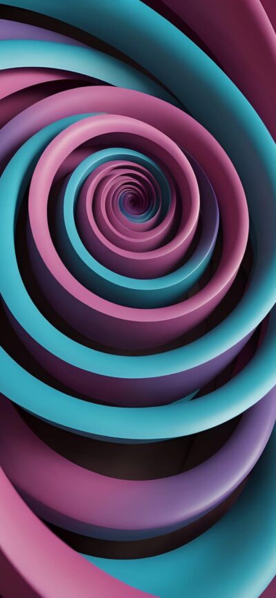 Abstract vortex with swirling rings in pink, purple, teal, creating optical illusion | 4K Wallpaper for Mobile