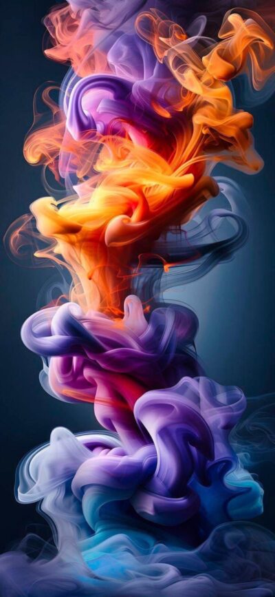 Colorful swirling smoke patterns in orange, purple, blue for an abstract and dynamic effect | 4K Wallpaper | for Mobile