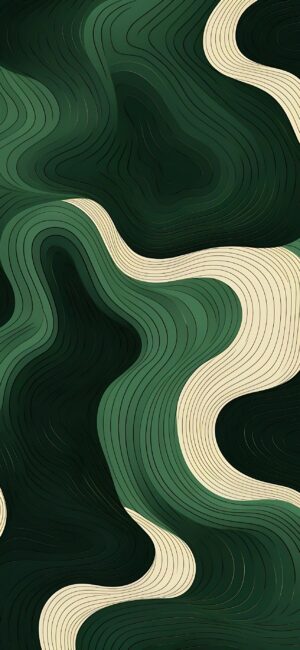 Abstract topographic design in green and beige, with smooth, wavy lines | 4K Wallpaper for Mobile