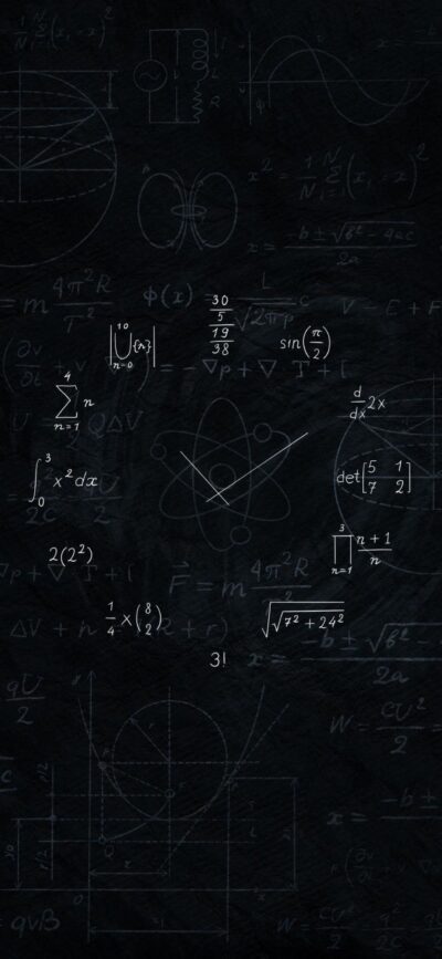 Math and physics equations on a dark background, perfect for science enthusiasts. Black and white theme. | 4K Wallpaper for Mobile