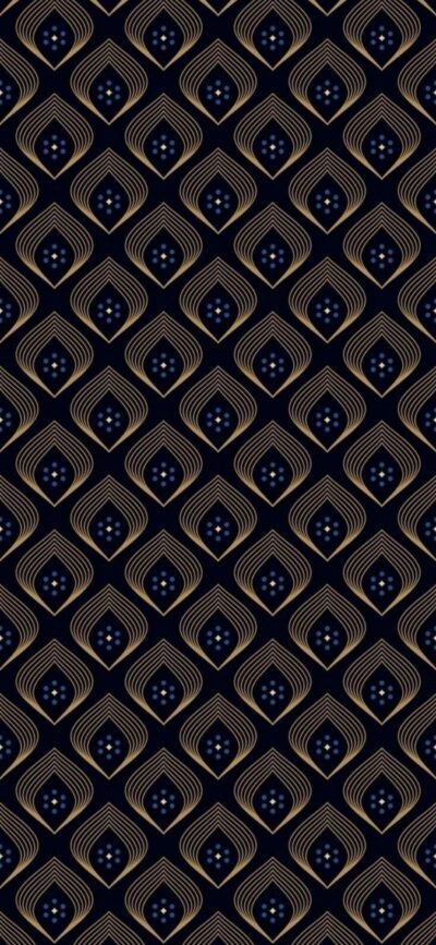 Intricate geometric pattern, interconnected diamonds, blue, black, and gold art deco style on dark | 4K Wallpaper for Mobile