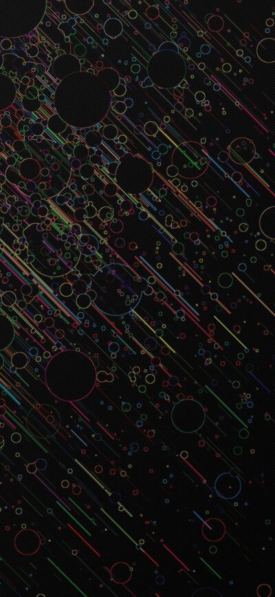 Abstract geometric pattern with multicolored circles and lines on dark background | 4K Wallpaper for Mobile