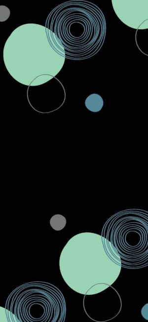 Minimalist abstract design with mint green circles & dots on black background | 4K Wallpaper for Mobile