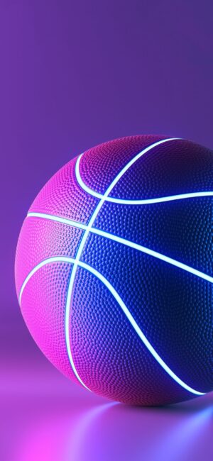 Neon basketball with glowing lines on a purple background, blending sports and modern design for mobile | 4K Wallpaper