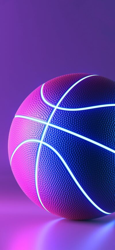 Neon basketball with glowing lines on a purple background, blending sports and modern design for mobile | 4K Wallpaper