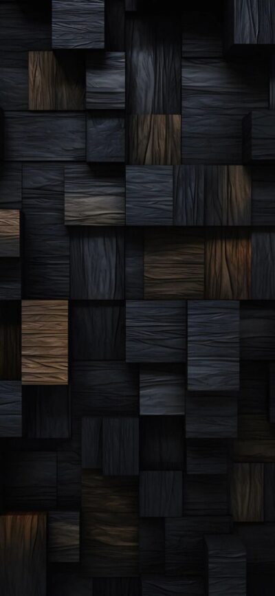 Abstract wooden blocks, 3D effect, shades of dark brown & black, modern stylish pattern | 4K Wallpaper for Mobile