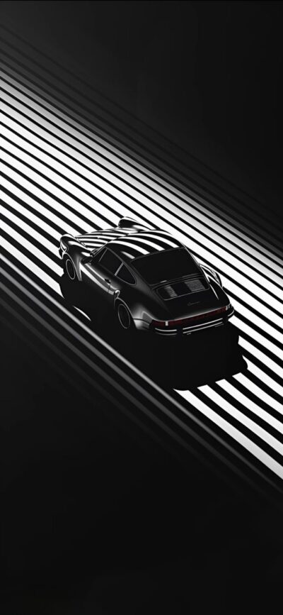 Sleek black and white car with bold diagonal lines for dynamic motion | 4K Wallpaper for Mobile