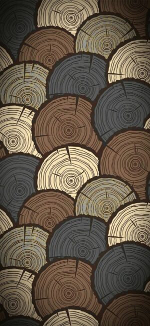 Abstract concentric circles resemble tree logs, wood grain textures in brown, grey, beige tones | 4K Wallpaper for Mobile