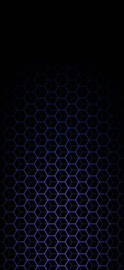 Geometric hexagon pattern with blue gradient on black background, futuristic abstract design | 4K Wallpaper, for Mobile