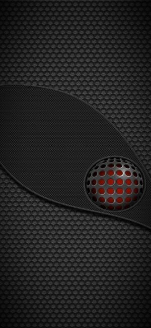 Abstract 3D metallic sphere with red patterns on dark textured background. Futuristic and modern | 4K Wallpaper for Mobile