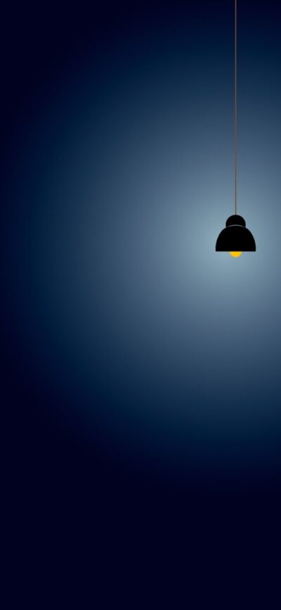 Minimalist wallpaper with a hanging lamp on a deep blue gradient background, perfect for a sleek mobile screen | 4K Wallpaper | for Mobile