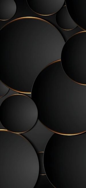 Abstract design with black circles and gold lines, minimalist and modern for a sleek look | 4K Wallpaper for Mobile